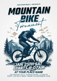 White Illustrative Mountain Biking Tournament A4 template