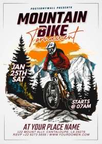White Illustrative Mountain Biking Tournament  A4 template