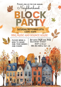 White Neighborhood Block Party A4 Template