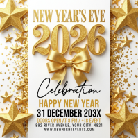 White Illustrative New Year Party Square (1:1) template