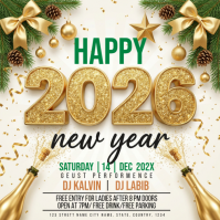 White Illustrative New Year Party Square (1:1) template