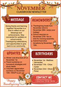 橙色 Classroom Newsletter A4 Template