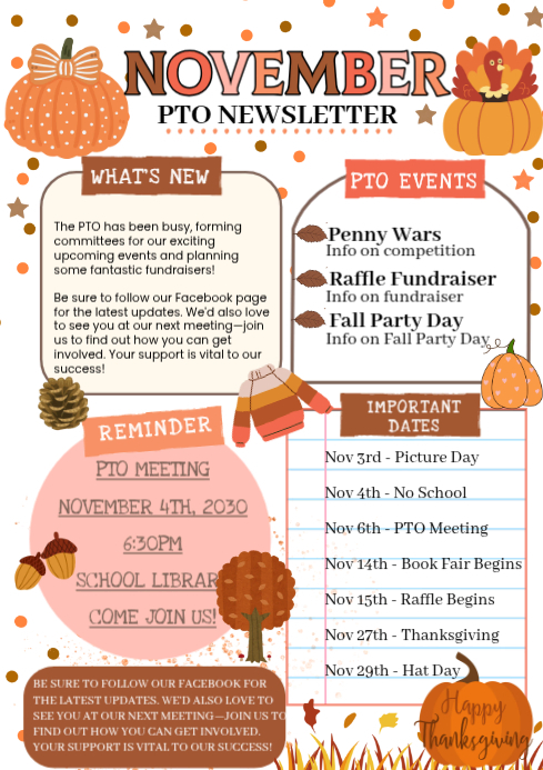 White Illustrative November Newsletter A4 Template | PosterMyWall