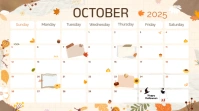 White Illustrative October 2025 Calendar  printable Digital Display (16:9) template