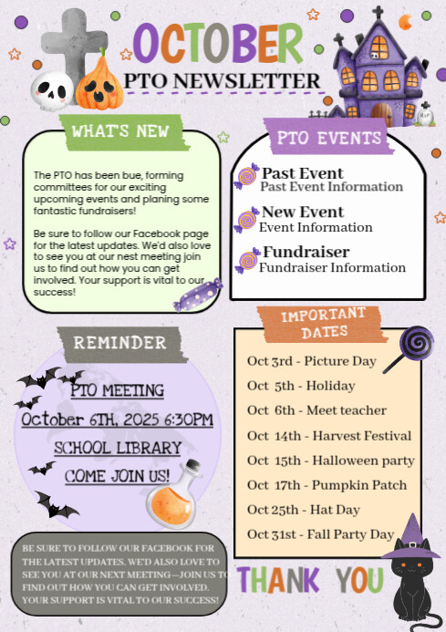 White Illustrative October Newsletter A4 Template | PosterMyWall