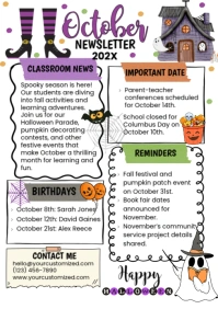 White Illustrative October Newsletter A4 template