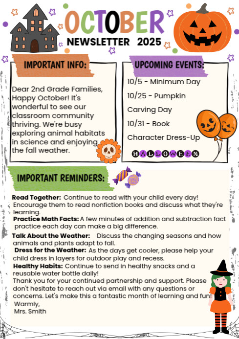 Sample October Newsletter White Illustrative October Newsletter A4 Template | PosterMyWall