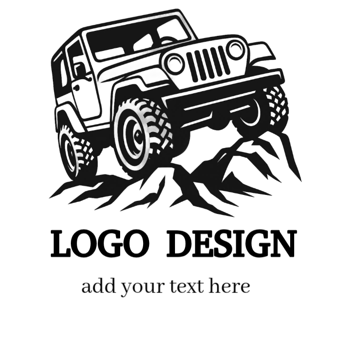 White Illustrative Off Road Jeep Logo Template | PosterMyWall