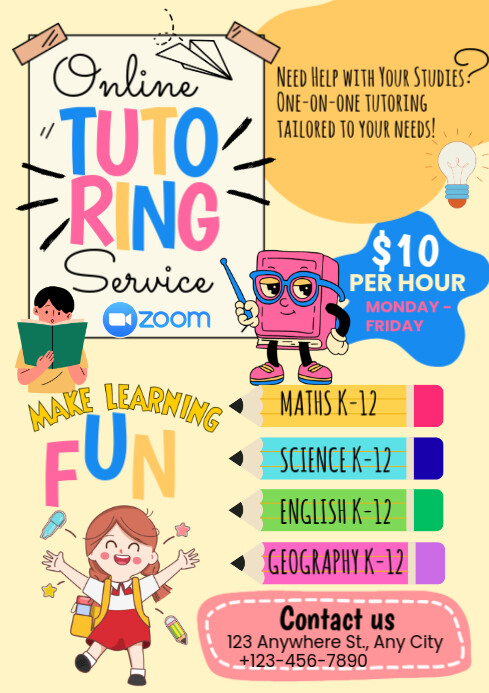 Tutor Services Layout White Illustrative Online Tutoring Service A4 Template | PosterMyWall