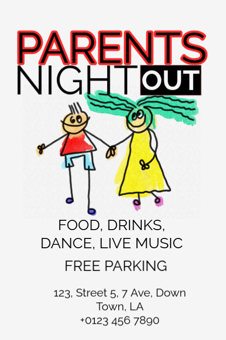 Plantilla de White Illustrative Parents Night Out Poster | PosterMyWall