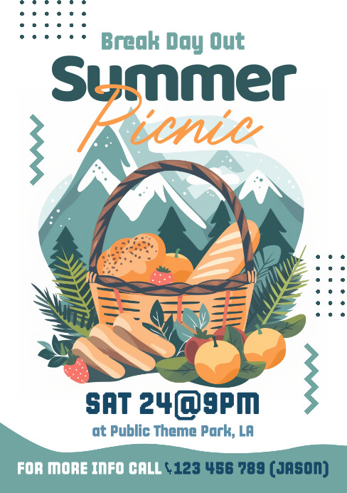 White Illustrative Picnic  A5 template