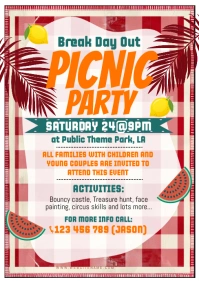 White Illustrative Picnic Party A5 template