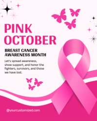 White Illustrative Pink October Breast Cancer Awareness Month  Instagram Portrait template