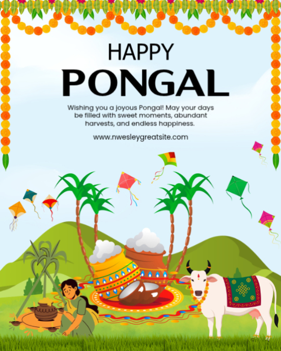 White Illustrative Pongal Instagram Portrait Template | PosterMyWall