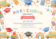 White Illustrative Preschool Graduation Certificate A4 template