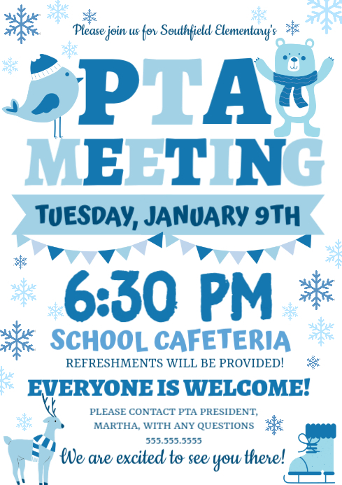 White Illustrative Pta Meeting A4 Template | PosterMyWall