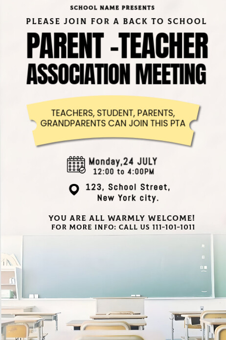 White Illustrative Pta Meeting  Poster template