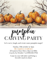 White Pumpkin Carving Party Løbeseddel Template