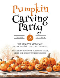 White Illustrative Pumpkin Carving Party Flyer (us Letter) template