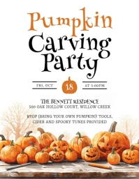 White Illustrative Pumpkin Carving Party Flyer (us Letter) Pamflet (VSA Brief) template