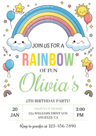 White Illustrative Rainbow Birthday Invitation A2 template