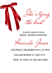 White Illustrative Red Bow, She's Tying The Knot Bridal Shower Invitation Template, A4