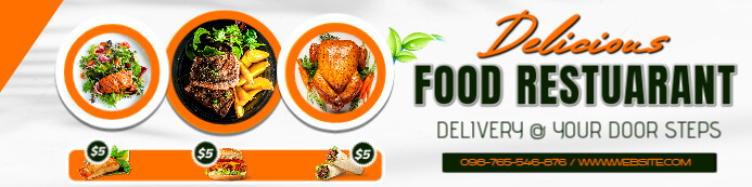 White Illustrative Restaurant Food Template  Banner 2' × 8'