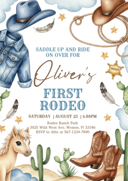 Program Template For Kids Rodeo White First Rodeo Party A6 Template | PosterMyWall