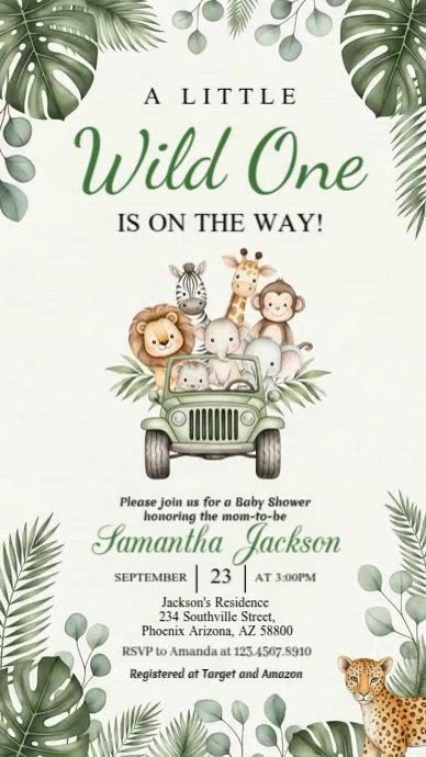 White Illustrative Safari Baby Shower Invitation Instagram Story Instagram-verhaal template