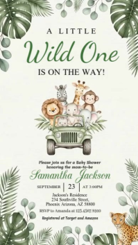 White Illustrative Safari Baby Shower Invitation Instagram Story template