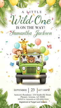 White Illustrative Safari Baby Shower Invitation Instagram Story template