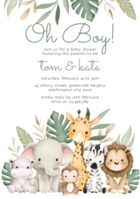 White Illustrative Safari Baby Shower Invitat A4 template