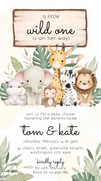 White Illustrative Safari Baby Shower Invitat Instagram Story template