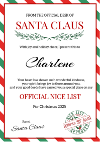 White Illustrative Santa Nice List Christmas Certificate A4 template
