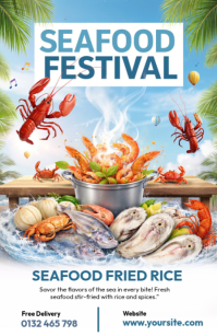 White Illustrative Seafood Festival Tabloid Tablóide template
