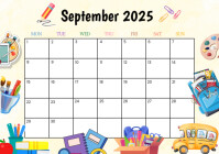 White Illustrative September 2025 Calendar  A4 template