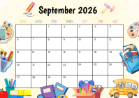 White Illustrative September 2026 Calendar  A4 template