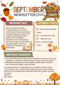 White Illustrative September Newsletter  A4 template
