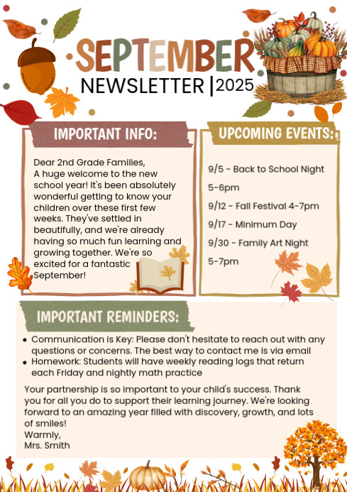 September Newsletter Examples White Illustrative September Newsletter A4 Template | PosterMyWall