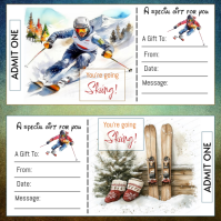 White Illustrative Skiing Gift Ticket Voucher Instagram Post template