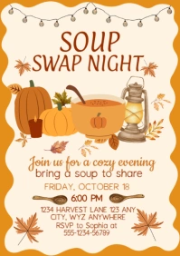 White Illustrative Soup Swap Night A4 template