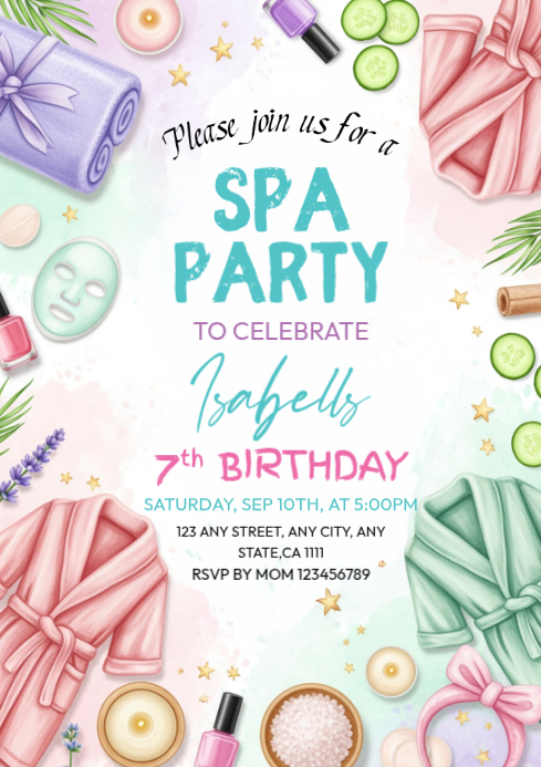 White Illustrative Spa Birthday Invitation A3 Template | PosterMyWall
