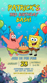 White Illustrative Spongebob Birthday Invitation Template Instagram Story