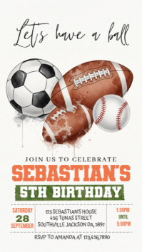 White Illustrative Sports Birthday Invitation Instagram Story template