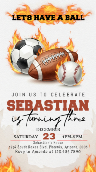 White Illustrative Sports Birthday Invitation Digital Display (9:16) template