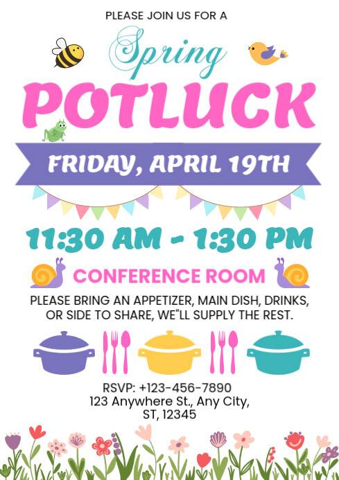 White Illustrative Spring Potluck Dinner A4 template