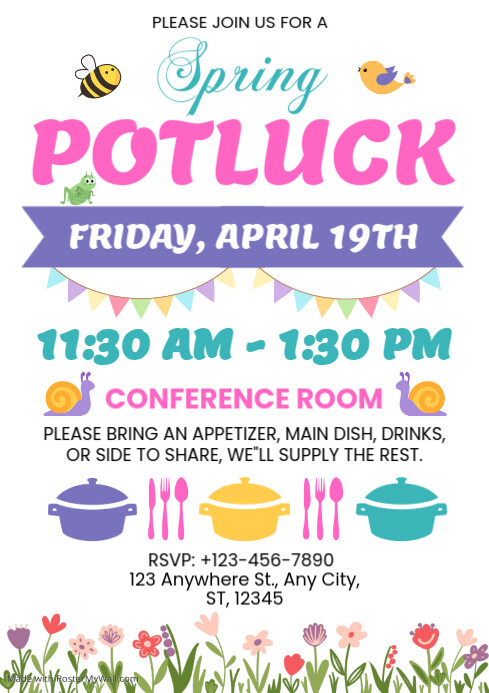 Copy of White Illustrative Spring Potluck Dinner A4 | PosterMyWall