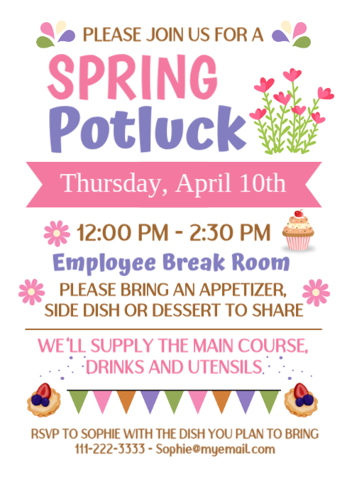 Spring Food Invitation Copy of White Illustrative Spring Potluck Invitation A4 | PosterMyWall