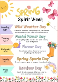 White Illustrative Spring Spirit Week A4 template