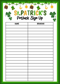 White Illustrative St Patrick's Potluck Sign Up A6 template